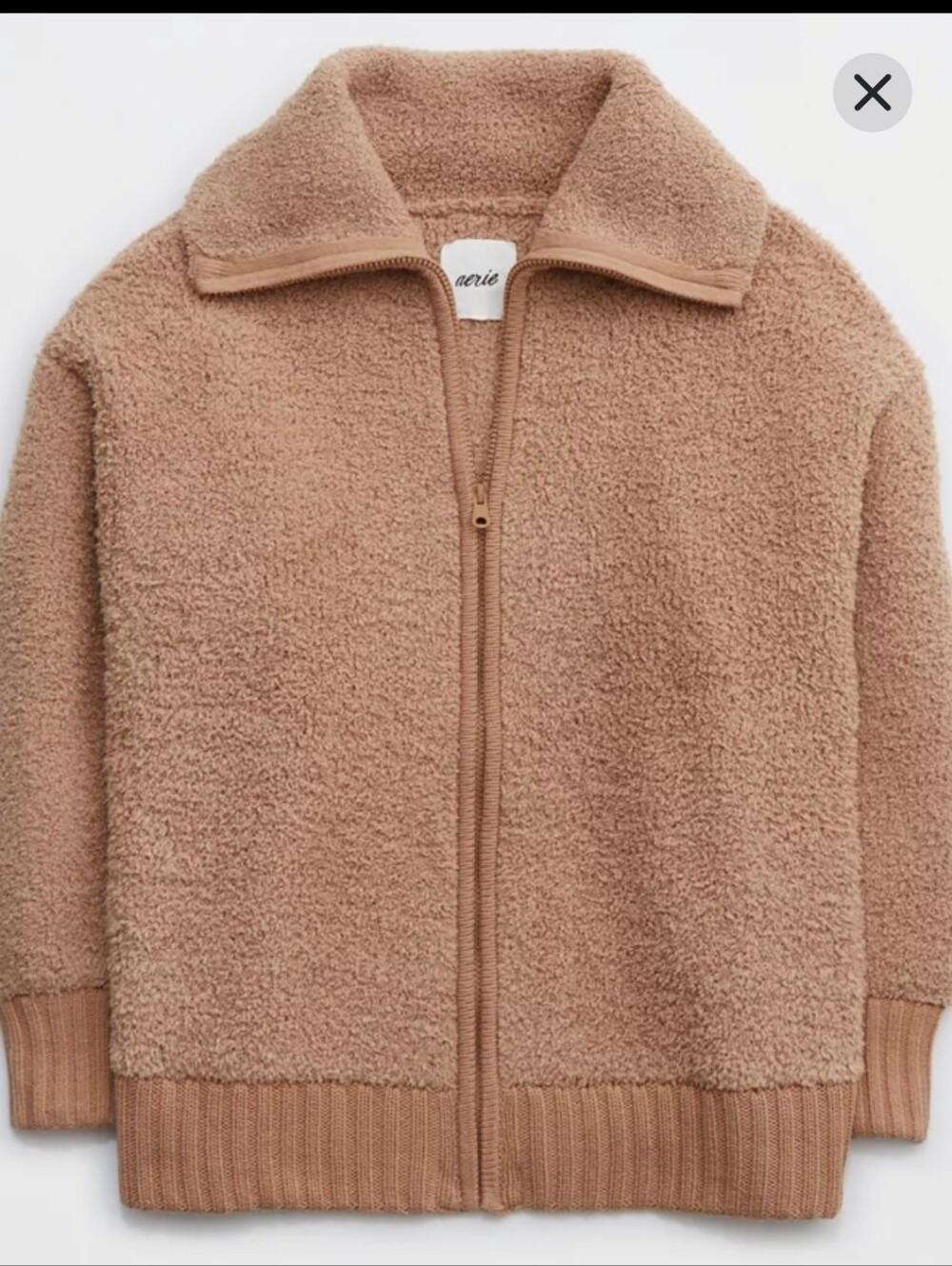 Aerie Cozy Zip-Up Cardigan in Taupe Size S/M